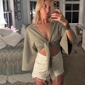 Tie-Front Camisole Top in Sage Green